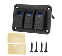 Panel de Interruptores 3 Gang con Protección Contra Sobrecorriente, 12-24V, IP65 Impermeable, Retroiluminado LED Azul - Resistente al Agua, Seguro y Versátil para Vehículos y