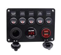 Panel de interruptores basculantes de 5 y 8 botones con control USB for coche, camión, barco, caravana, ATV, UTV, caravana, disyuntor(5 Gang Red)