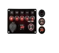 Panel de interruptores basculantes de 8 posiciones for barco, coche, marino, 12 V, 24 V, impermeable, encendido y apagado, 5 pines, 12 V, LED, con juego de pegatinas(Green)