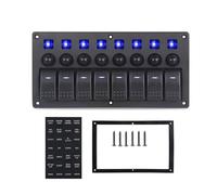 Panel de interruptores basculantes de 8 posiciones for barco, coche, marino, 12 V, 24 V, impermeable, encendido y apagado, 5 pines, 12 V, LED, con juego de pegatinas(WHITE)
