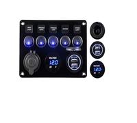 Panel de interruptores basculantes de 8 posiciones for barco, coche, marino, 12 V, 24 V, impermeable, encendido y apagado, 5 pines, 12 V, LED, con juego de pegatinas(Black)