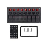 Panel de interruptores basculantes de 8 posiciones for barco, coche, marino, 12 V, 24 V, impermeable, encendido y apagado, 5 pines, 12 V, LED, con juego de pegatinas(Red)