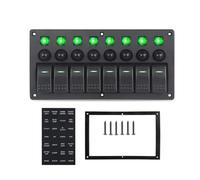 Panel de interruptores basculantes de 8 posiciones for barco, coche, marino, 12 V, 24 V, impermeable, encendido y apagado, 5 pines, 12 V, LED, con juego de pegatinas(Blue)