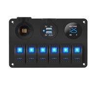 Panel de interruptores basculantes marinos de 6 entradas, impermeable, 12 voltios, panel de interruptores de palanca for barco, 12 V, LED azul iluminado for barco, coche, RV, UTV con USB