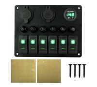 Panel de interruptores for coche de 12 V y 24 V, 6 botones, fusible de 15 A, disyuntor marino, voltímetro, comprobador de luz, interruptor de palanca, cargadores USB 3.0(6 gang green)