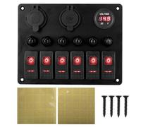 Panel de interruptores for coche de 12 V y 24 V, 6 botones, fusible de 15 A, disyuntor marino, voltímetro, comprobador de luz, cargadores USB 3.0, divisor automático(6 gang red)