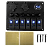 Panel de interruptores for coche de 12 V y 24 V, 6 botones, fusible de 15 A, disyuntor marino, voltímetro, comprobador de luz, cargadores USB 3.0, divisor automático(6 gang blue)