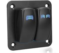 Panel de interruptores, Interruptor basculante en forma de barco de 2 posiciones para modificación de automóviles y caravanas, panel precableado de aleación de aluminio de 12-24 V con LED (azul)