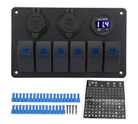Panel de interruptores marinos PolyGen de 6 unidades, 12 V, 24 V, con indicador de luz azul, control de circuito de 20 A y puerto de cargador USB para yates, SUV y cabinas