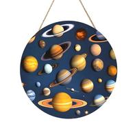 Panel de madera redondo de planetas del sistema solar, 12 pulgadas. Exquisita obra de arte, madera respetuosa con el medio ambiente, una opción elegante para la decoración del hogar.