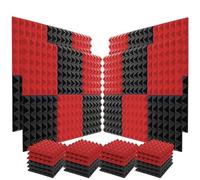 Panel de pared acústico de espuma de 12 piezas, esponja insonorizante Pyramid Studio, 12 x 12 x 2 pulgadas, color gris, morado, rojo, azul y negro(Red)