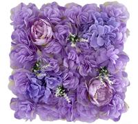 Panel de pared de flores artificiales, telón de fondo de seda para fotografía de boda, decoración del hogar, eventos, fiestas, escenario, arco, 35 x 35 cm (morado)