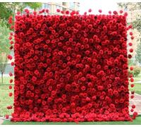 Panel De Pared De Flores Rosa Roja - Paneles Florales Artificiales Para Telón De Fondo De Pared Alfombra De Flores 3D De Color Rojo Oscuro Hortensias De Rosas De Seda Para El Hogar, Fiesta, Boda(1M*1M