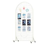 Panel de pared de rejilla con 20 ganchos, estante de exhibición móvil sobre ruedas, rejilla de alambre para minoristas y exposiciones de arte, 60 x 40 x 160 cm