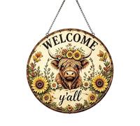 Panel de puerta de vaca, decoración de porche y entrada con diseño de vaca - Panel de bienvenida de estilo granja - Para el porche de entrada a la pared de casa al aire libre y estilo granjero
