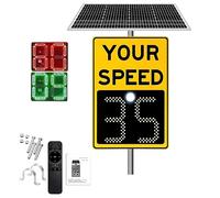 Panel de radar de velocidad de energía solar de 61 x 88,9 cm, señal de advertencia de límite de velocidad LED ajustable con control remoto IP65 para carretera, calle, carretera