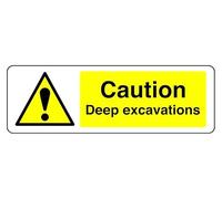 Panel de seguridad autoadhesivo "Caution Deep Excavations" (150 mm x 50 mm) Distancia de visualización a menos de 3 m.