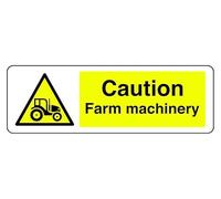 Panel de seguridad autoadhesivo "Caution Farm Machinery (300 mm x 100 mm) Distancia de visualización a menos de 5 m.