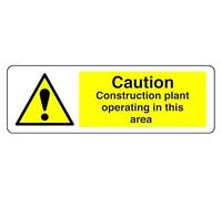 Panel de seguridad autoadhesivo "Fition Construction Plant Operating In This Area" (300 mm x 100 mm) Distancia de visualización a menos de 5 m.