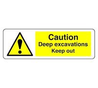 Panel de seguridad autoadhesivo "Fition Deep Excavations Keep Out" (450 mm x 150 mm) Distancia de visualización a menos de 7 m.