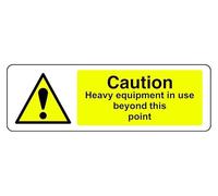 Panel de seguridad "Fition Heavy Equipment In Use Beyond This Point" de plástico rígido de 1,2 mm para uso en interiores y exteriores (450 mm x 150 mm) Distancia de visualización a menos
