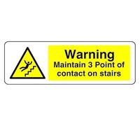 Panel de seguridad "Warning Maintain 3 Point Of Contact On Stairs" - 1,2 mm - Plástico rígido para uso en interiores y exteriores (300 mm x 100 mm) - Distancia de visualización de hasta 5 m.
