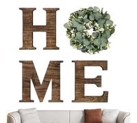 Panel decorativo para el hogar, letras de madera | Decoración rústica con coronación eucalipto artificial para cocina, entrada boda, apartamento de casa casa y de vacaciones