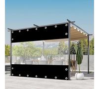 Panel Lateral De Lona Cenador Con Puerta Cremallera,Cortinas De Lona Impermeable Exteriores,Lona Transparente Negra De PVC Pesado Con Ojales,Cortina Divisorias Resistente A Intemperie,0Zipper-2.2x2.5m