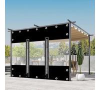 Panel Lateral De Lona Cenador Con Puerta Cremallera,Cortinas De Lona Impermeable Exteriores,Lona Transparente Negra De PVC Pesado Con Ojales,Cortina Divisorias Resistente A Intemperie,2Zipper-4.8x2.2m