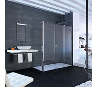 Panel lateral HÜPPE Xtensa pure, para solución en L/cabina en U, anchura 1000mm, alto 2000mm, XT1809123348, Cabinas de ducha: Color del perfil Negro Edición Vidrio ESG Arena Plus Serigrafía con ANTI-P