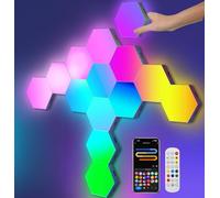 Panel LED hexagonal para configuración de juegos, 14 hogares inteligentes de juegos LED, lámpara de pared hexagonal, funciona con Alexa Google Assistant, paneles de pared para juegos, control por voz,