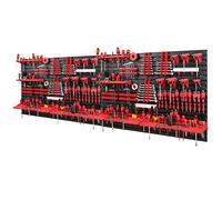 Panel organizador de herramientas de 2304 x 780 mm, set con 116 soportes para herramientas con pared perforada, sistema de almacenamiento, estantería de pared, estantería de taller