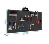 Simon Rack Panel Herramientas Pared, Organizador Herramientas, Incluye 14 Ganchos y 3 Soportes, 1500x600 mm, Antracita - Simonwork