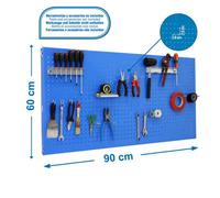Simon Rack Organizador Herramientas Pared, Incluye 14 Ganchos y 3 Soportes, 900x600 mm, Azul - Simonwork