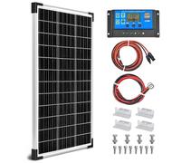 Panel solar de 100 W 12 V cargador de batería + controlador de carga PWM de 20 A + cables de extensión + soportes de montaje en Z..