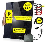 Panel solar de balcón, 800 W, "plug and play" (enchufar y listo), 800 W/600 W, 800 W Austria, 2 paneles solares de 405 W, 1 inversor de 800 W/600 W, cable de 5 m