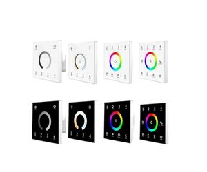 Panel táctil principal DMX512, montaje en pared de vidrio, controlador de 2,4G, atenuador AC 220V 110V, tira de luz LED monocromática CCT RGB RGBW(T15 Black)