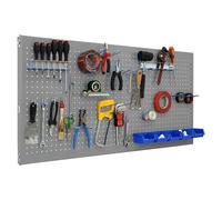 Panelclick Panel perforado con 22 ganchos y 8 accesorios (L x An: 150 x 60 cm, Gris)