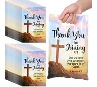 Panelee 100 bolsas de plástico religiosas con texto en inglés "Welcome to Our Church" para regalo de iglesia, bolsas de regalo de cruz cristiana con asas para suministros de fiesta, decoración de