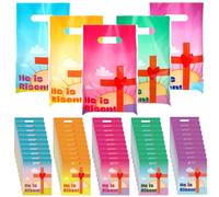 Panelee 100 bolsas de regalo de Pascua He Is Risen, bolsas de regalo cristianas de plástico con asas, bolsas religiosas de dulces de Pascua, bolsas de regalo cruzadas de Pascua para niños, suministros