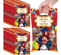 Panelee 50 bolsas de regalo de bienvenida al carnaval con asa, tienda de circo, plástico, carnaval, circo, golosinas, dulces, bolsas de regalo para eventos, hogar, escuela, oficina, fiesta, decoración