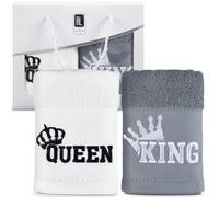 Panelee Toalla Regalo Pareja 35 x 70 cm Regalo de San Valentín para Pareja Toalla King Queen Boda para Parejas para Novia y Novio Blanco Gris