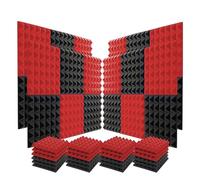 Paneles Acusticos 24Pcs Acoustic Foam Panels Studio Soundproof Sponge 12" X12"X2" Noise Absorption Treatment Pad Ceiling Wall Sticker(Black Red)