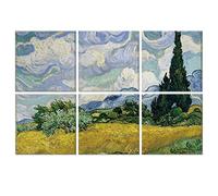Paneles acústicos Art, paquete 6 pinturas arte pared grandes autoadhesivas para decoración paredes, paneles absorbentes sonido para estudio grabación, sala estar, 183 x 122 cm(CAMPO DE TRIGO Y CIPRÉS