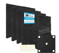 Paneles acústicos de espuma para paredes, paneles de absorción de sonido, paneles insonorizados de alta densidad resistentes al fuego para grabación de estudio, 2 x 12 x 12 pulgadas (color negro,