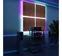 Paneles acústicos LED para pared con luz RGB | Control de eco y absorción sonora | Tratamiento acústico elegante con retroiluminación ambiental | [4x WAVE - Separados - SQUARE | Cerezo]