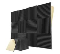 Paneles AcúSticos Para Paredes 12Pcs Self-Adhesive Acoustic Foam Wedge Panels Tile Studio Sound Wall Pad Room Soundproof Treatment High Density 12"x12"x1"(Black)