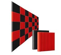 Paneles Acústicos para Paredes 50Pcs Studio Acoustic Foam Panel Soundproof Wall Noise Protective Sound Absorption Treatment Room 12" X12"X1"(Black Red)