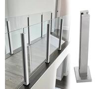 Paneles cuadrados de barandilla de vidrio, sistema de poste y il para porche, terraza, loft, pasillo, 100 cm, abrazadera de barandilla de montaje en suelo para seguridad y estilo