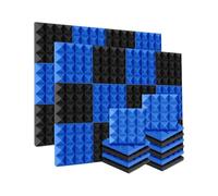 Paneles de espuma acústica 24 paneles de tratamiento absorción sonido con aislamiento acústico en forma pirámide espuma acústica 25 x 5 cm for KTV(12Black 12Blue)